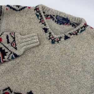 Polo Ralph Lauren Men's Wool V-Neck Sweater Fair Isle Pattern Hand Knit M